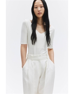 Трикотажный топ с V-образным вырезом, белый H&m