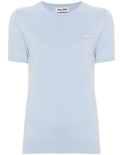 Кашемировый топ с логотипом, синий Miu miu