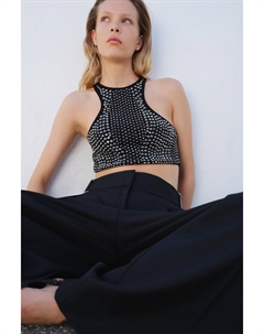 Укороченный топ с заклепками, черный H&m