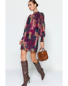 Разноцветное мини-платье прямого кроя с принтом, разноцветный Trendyol