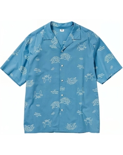 Рубашка унисекс из одноименной серии Ghibli X Studio Ghibli, цвет пудрово-голубой, голубой Uniqlo
