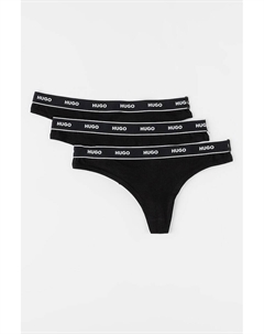Стринги с логотипом на талии - 3 пары, черный Hugo