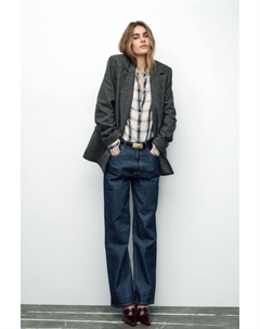 Прямой пиджак из шерстяной смешанной ткани с узором «елочка», серый/коричневый Zara