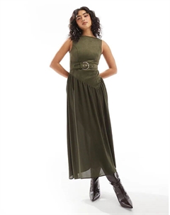 Платье миди из замши с асимметричной талией и пряжкой цвета хаки Asos design