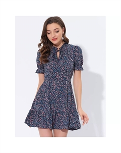 Женское шифоновое пышное платье с короткими рукавами и расклешенным галстуком-бабочкой с рюшами и цветочным принтом, фиолетовый Allegra k