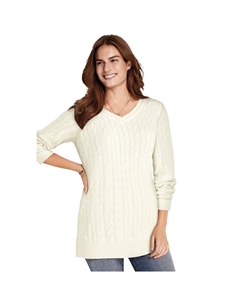 Женщина в женском свитере-пуловере с v-образным вырезом и косой вязки больших размеров, цвет Ivory Woman within