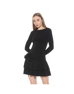 Женское платье-юбка с драпировкой и рюшами Pluto с длинными рукавами и драпировкой, черный Alexia admor