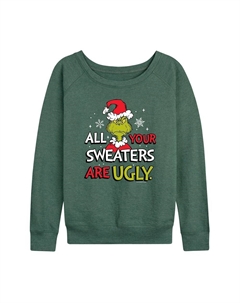 Женские свитера Dr. Seuss Grinch Ugly, легкий свитшот из френч-терри, цвет Heather Green Licensed character