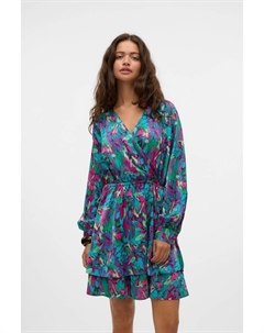 Короткое платье с цветочным принтом и V образным вырезом, розовый Vero moda