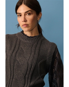 Высокий воротник, кружевной многослойный джемпер с косами, зеленый Next