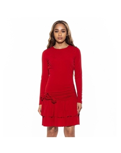 Женское платье-юбка с драпировкой и рюшами Pluto с длинными рукавами и драпировкой, красный Alexia admor