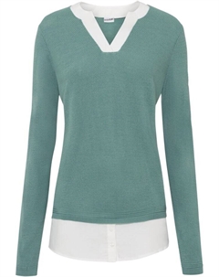 Пуловер с блузочной вставкой, зеленый Bodyflirt