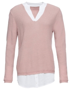 Пуловер с блузочной вставкой, розовый Bodyflirt