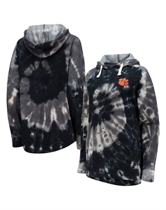 Женский черный пуловер с капюшоном Clemson Tigers Slow Ride Spiral Tie-Dye Colosseum