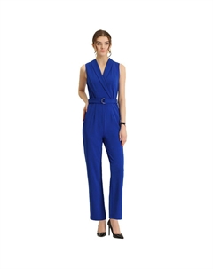 Женский офисный укороченный комбинезон без рукавов с шалевым воротником и поясом, комбинезон, цвет Royal Blue Allegra k
