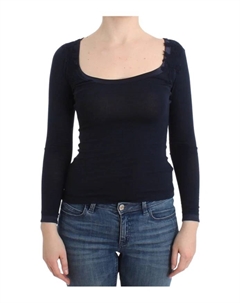 Кружевной топ с длинными рукавами, синий Ermanno scervino