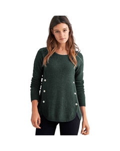 Женский пуловер больших размеров с отделкой пуговицами, цвет Deep Emerald Ellos