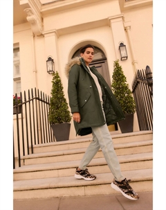 Парка с капюшоном и отделкой из искусственного меха, зеленый Next