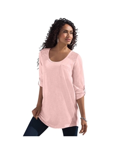 Женская текстурированная туника больших размеров с кружевной отделкой, цвет Soft Blush Roaman's