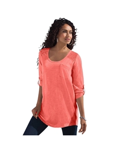 Женская текстурированная туника больших размеров с кружевной отделкой, цвет Sunset Coral Roaman's