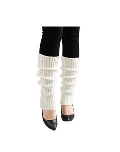 Женские вязаные дизайнерские однотонные теплые толстые гетры до колена высокой длины в рубчик, белый Allegra k