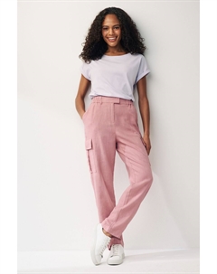 Элегантные брюки карго из льняной смеси с зауженным кроем, розовый Next