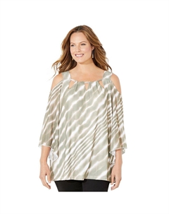 Женский сетчатый топ с открытыми плечами больших размеров, цвет Olive Green Bias Tie Catherine's