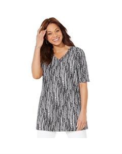 Женская туника больших размеров с короткими рукавами и v-образным вырезом легкого кроя, цвет Black Foliage Catherine's