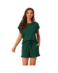 Женские пижамы с рюшами, летние наряды, топы с короткими рукавами и шортами, мягкие комплекты для отдыха, зеленый Cheibear