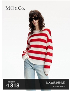 Свитер в полоску из мохера, черно-белый Moco