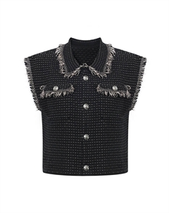 Прямой вязаный жилет без рукавов с люрексом для женщин, черный Deep breath