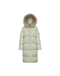 Пуховик длинный с меховым воротником и капюшоном, белый Deep breath