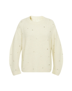 Женский вязаный свитер с ромбовидной вышивкой, белый Deep breath