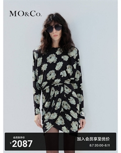 Платье-стойка с подплечниками и розами, черный Moco