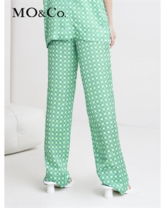 Брюки в клетку с высокой талией, зелено-белый Moco