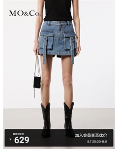 Джинсовые шорты А-силуэта с объемными карманами и низкой талией, синий Moco