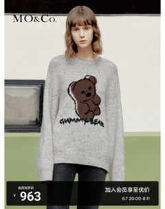 Свитер шерстяной Fun Bear Moanke с узором, серый Moco