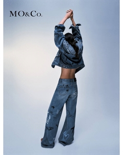 Куртка джинсовая Moanke 2024 с граффити, синий Moco