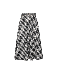 Женская юбка-колокол средней длины в британском стиле с поясом, серая сетка Deep breath