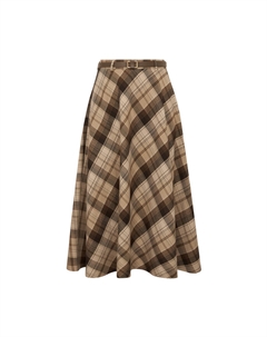 Женская юбка-колокол средней длины в британском стиле с поясом, кофе Deep breath
