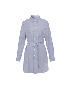 Платье полосатое с длинными рукавами и воротником-стойкой, синий / белый Deep breath