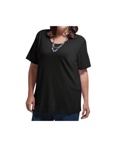 Однотонная футболка с U-образным вырезом с короткими рукавами — плюс, черный On the plus side