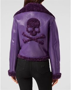Короткая косуха из эко-овчины Skull&Bones, фиолетовый Philipp plein