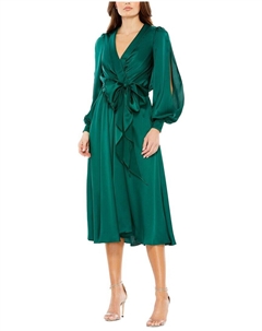 Струящееся платье с искусственным запахом и воротником, зеленый Mac duggal