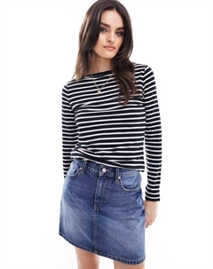 Темно-синяя рубашка с длинными рукавами и полосками Asos