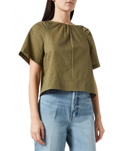 Кипарисовая хлопковая блузка с драпировкой и короткими рукавами Frame