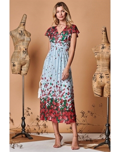 Платье макси из сетки с симметричным цветочным принтом, синий Jolie moi