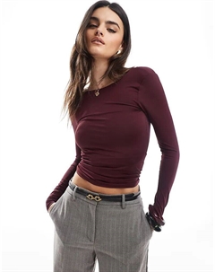 Топ из полиамида с длинными рукавами и открытой спиной в бордовом цвете Pull & bear