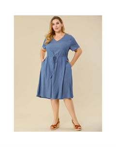 Женское осеннее платье-рубашка миди из джинсовой ткани больших размеров с завязками из шамбре, розовый Agnes orinda