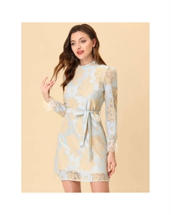 Женское повседневное мини-платье с рюшами и круглым вырезом с длинными рукавами и цветочным принтом, серый/розовый Allegra k